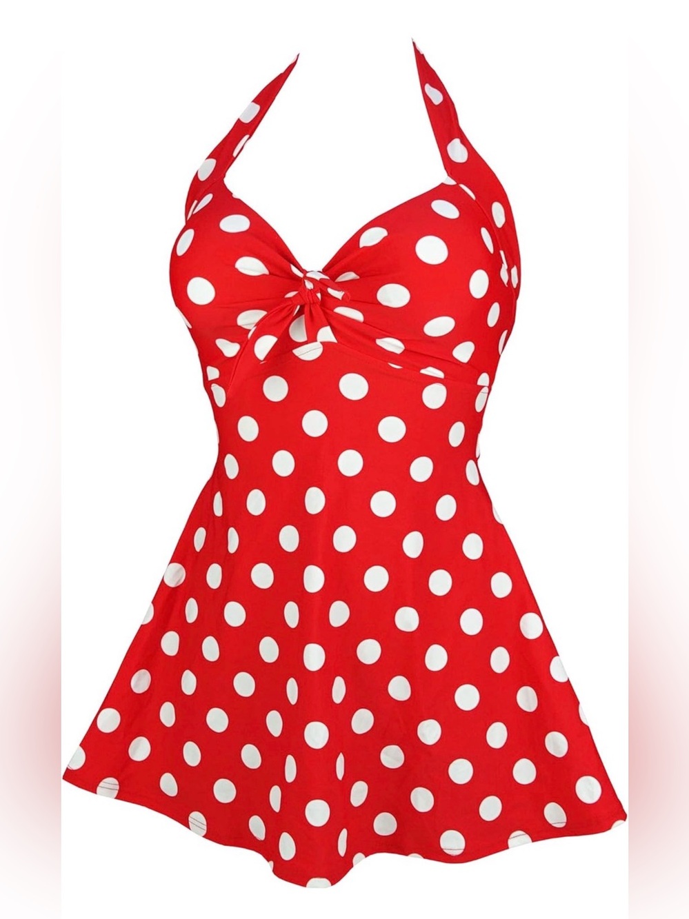 COCOSHIP Red and White Polka Dot One-Piece Swim Dress